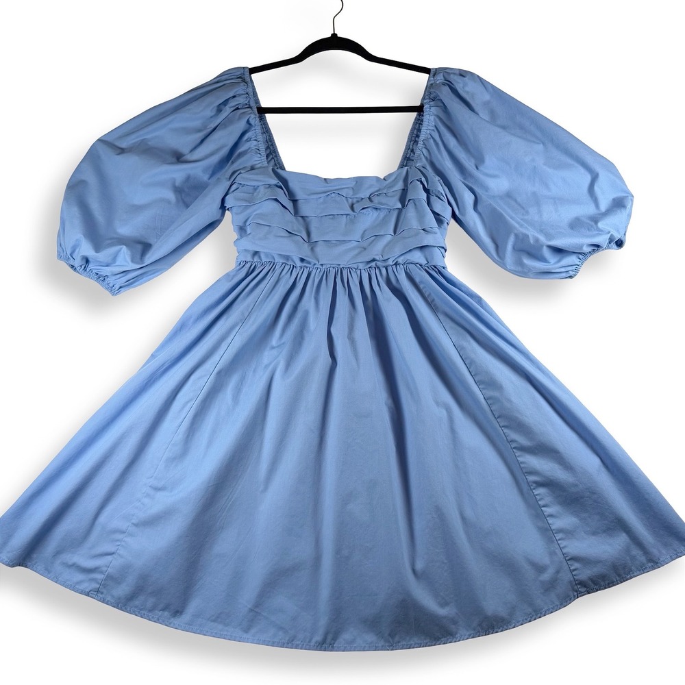 Abercrombie & Fitch Womens MT Blue Puff Sleeve Mini Dress Smocked Back Fit Flare